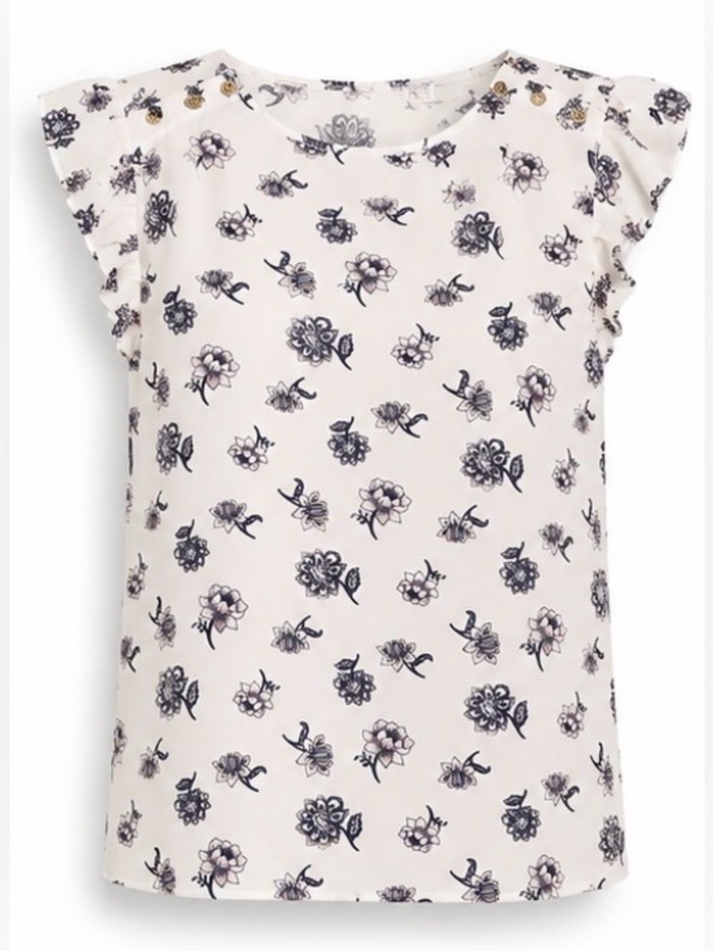 [Ann Taylor LOFT] White Floral Flutter Sleeve Blouse | Size Small